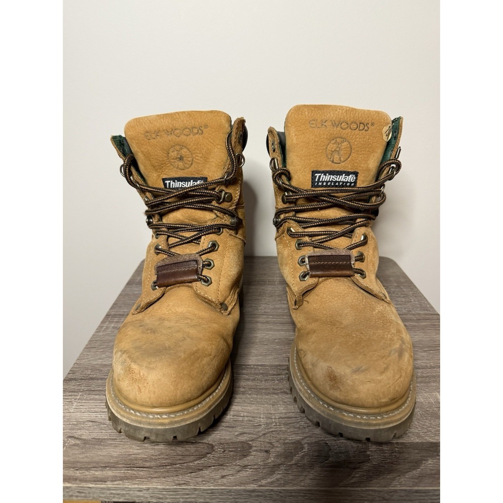 Elk Woods Rainier Men's Size 8 US Brown Leather Work Boots Lace Lug Sole #79908